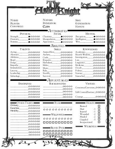 Character Sheet Vampire Dark Ages